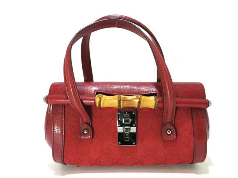Gucci Handbag Bamboo Canvas Calf Red Gucci Guccissima